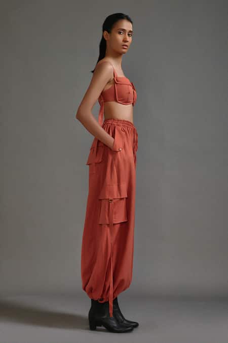 MATI_Orange Cotton Pocketed Cargo Pant _Online_at_Aza_Fashions