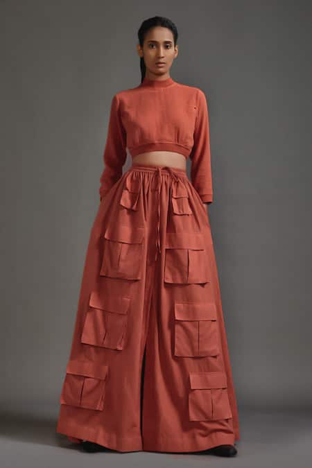 Buy_MATI_Orange Cotton Long Safari Skirt _Online_at_Aza_Fashions