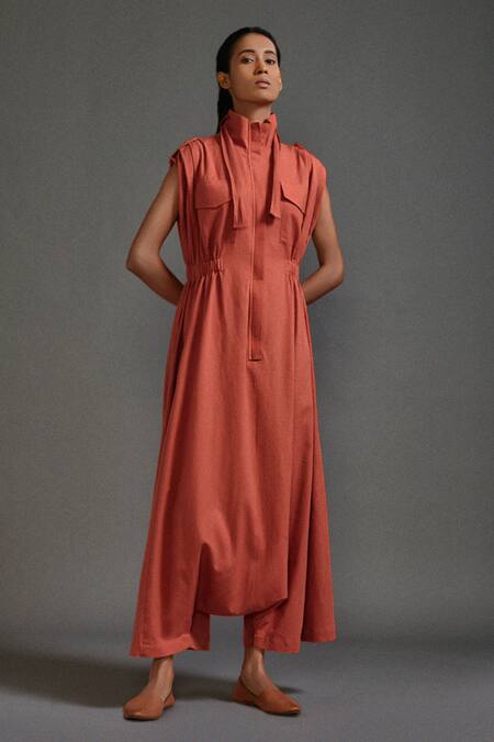 Buy_Mati_Orange Cotton High Neck Collar Cowl Jumpsuit _Online_at_Aza_Fashions
