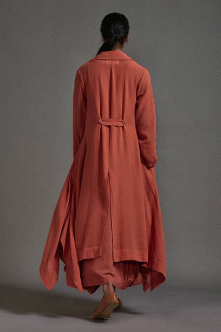 Shop_Mati_Orange Cotton Collared Side Cowl Dress With Jacket _at_Aza_Fashions