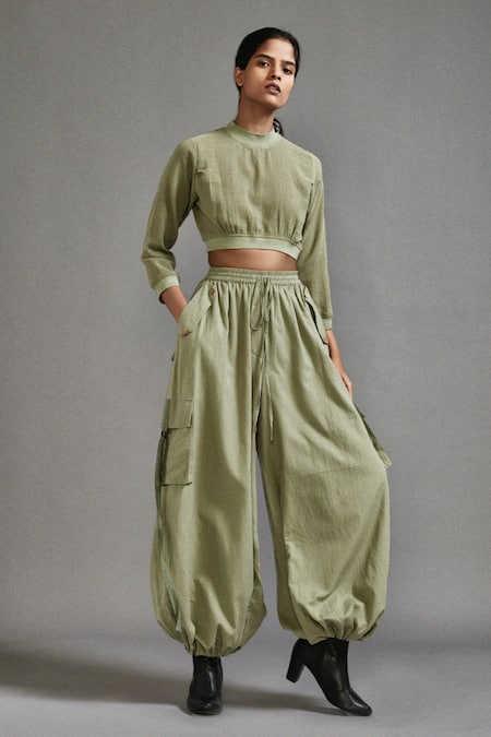 PokkaMoma - Mock Two-Piece Long-Sleeve Chained Tie-Dyed Crop Top / Cargo  Pants / Pants Chain / Set | YesStyle
