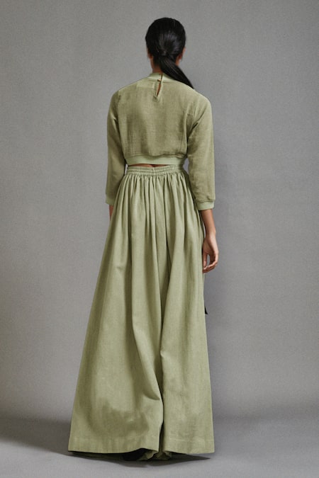 Shop MATI Green Cotton High Neck Crop Top With Cargo Skirt at Aza Fashions Shop_MATI_Green Cotton High Neck Crop Top With Cargo Skirt _at_Aza_Fashions