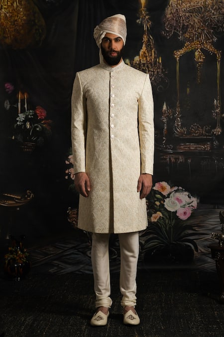 Punit Arora Leaves Zari Embroidered Sherwani Set 