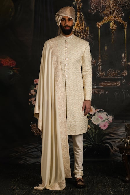 Punit Arora Floral Embroidered Silk Sherwani Set 