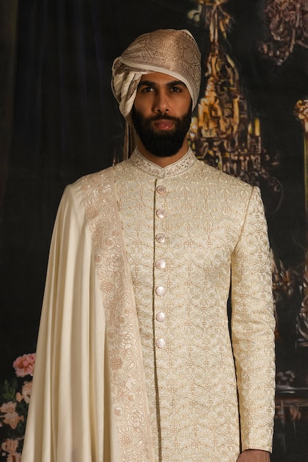 Punit Arora Floral Embroidered Silk Sherwani Set 