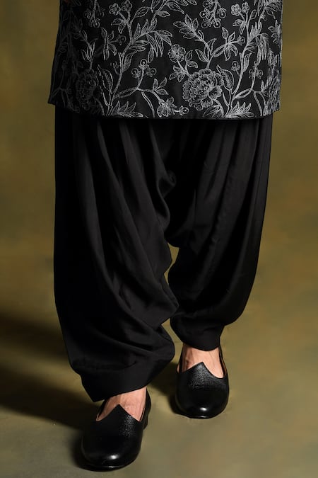 Punit Arora Black Blend Of Cotton Silk Embroidered Floral Thread Kurta Salwar Set at Aza Fashions Punit Arora_Black Blend Of Cotton Silk Embroidered Floral Thread Kurta Salwar Set _at_Aza_Fashions