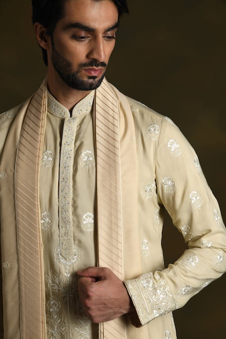 Punit Arora Floral Thread Embroidered Kurta Pant Set 