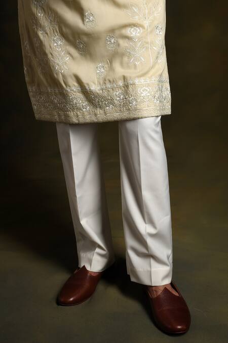 Buy Punit Arora Beige Blend Of Cotton Silk Embroidered Floral Thread Kurta Pant Set Online at Aza Fashions Buy_Punit Arora_Beige Blend Of Cotton Silk Embroidered Floral Thread Kurta Pant Set _Online_at_Aza_Fashions