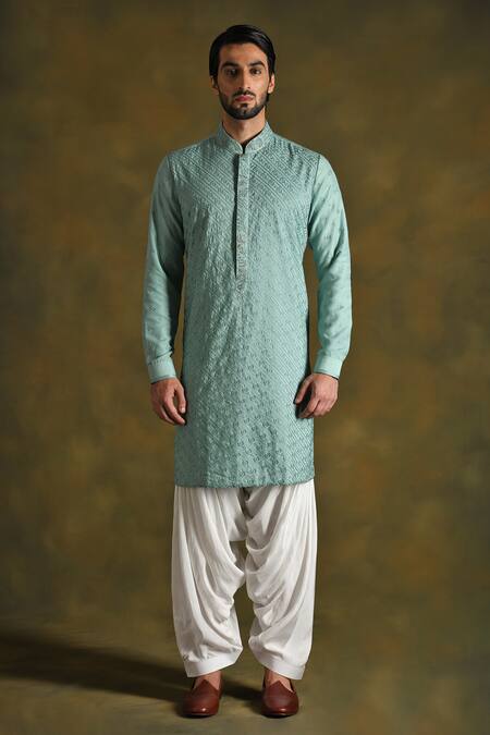 Punit Arora Green Blend Of Cotton Silk Embroidered Floral Kurta Salwar Set Online at Aza Fashions Punit Arora_Green Blend Of Cotton Silk Embroidered Floral Kurta Salwar Set _Online_at_Aza_Fashions