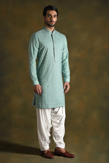 Buy Punit Arora Green Blend Of Cotton Silk Embroidered Floral Kurta Salwar Set Online at Aza Fashions Buy_Punit Arora_Green Blend Of Cotton Silk Embroidered Floral Kurta Salwar Set _Online_at_Aza_Fashions