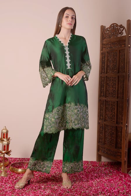 Surabhi Arya Silk Border Embroidered Kurta & Palazzo Set 