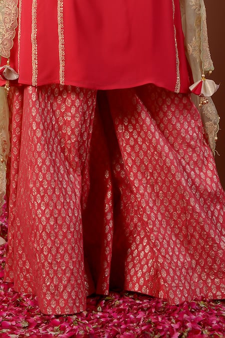 Shop_Surabhi Arya_Red Georgette, Brocade, Organza Gota Patti, Sequins, Zari, Kurta Sharara Set _Online_at_Aza_Fashions