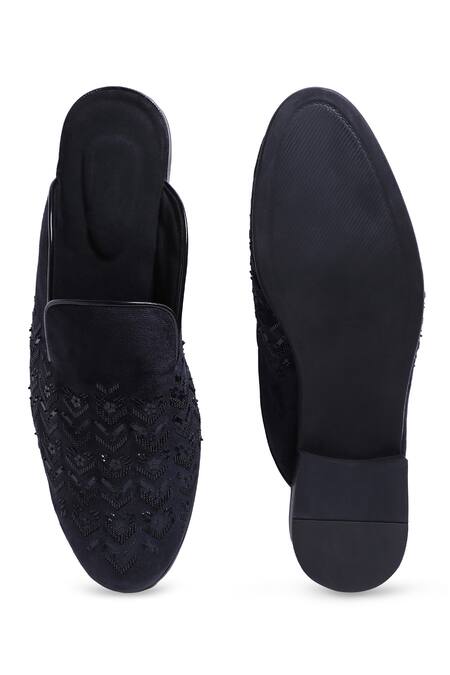 Asuka Geometric Embroidered Velvet Mules 