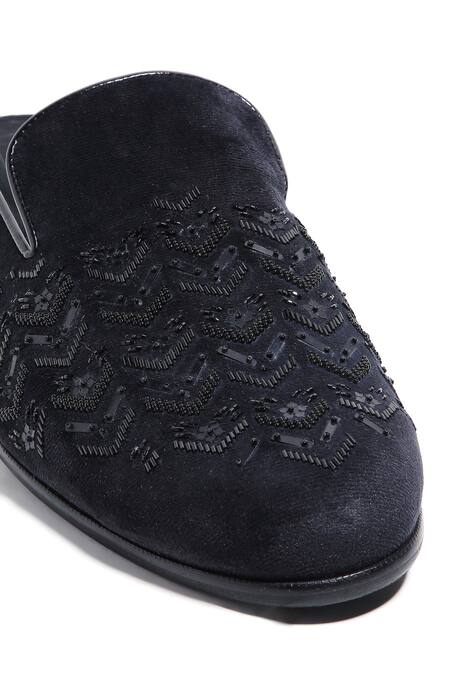 Buy Asuka Black Embroidery Geometric Velvet Mules Online at Aza Fashions Buy_Asuka_Black Embroidery Geometric Velvet Mules _Online_at_Aza_Fashions