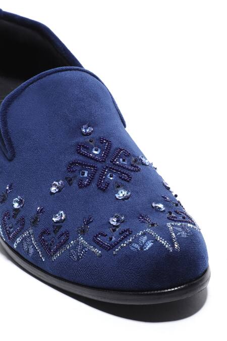 Buy Asuka Blue Embroidery Navy Velvet Shoes Online at Aza Fashions Buy_Asuka_Blue Embroidery Navy Velvet Shoes _Online_at_Aza_Fashions