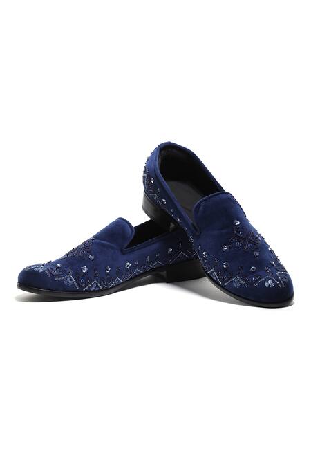 Shop Asuka Blue Embroidery Navy Velvet Shoes Online at Aza Fashions Shop_Asuka_Blue Embroidery Navy Velvet Shoes _Online_at_Aza_Fashions