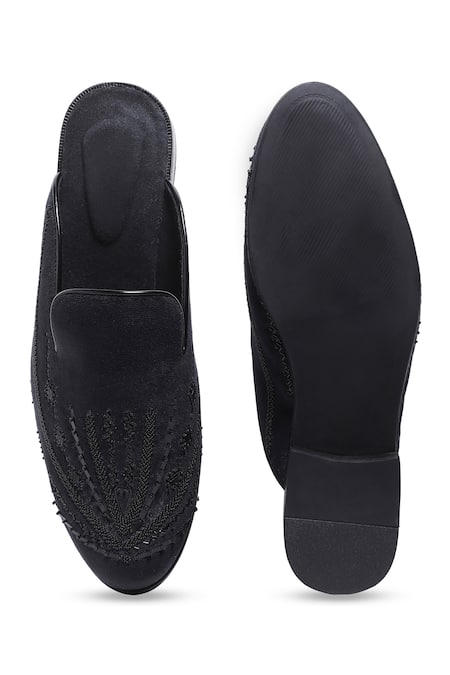 Asuka Black Velvet Symmetry Embroidered Mules 