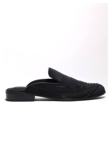 Asuka Black Embroidery Velvet Symmetry Mules Online at Aza Fashions Asuka_Black Embroidery Velvet Symmetry Mules _Online_at_Aza_Fashions