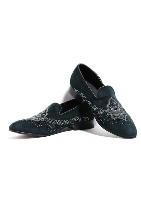 Shop Asuka Green Embroidery Emerald Dabka Shoes Online at Aza Fashions Shop_Asuka_Green Embroidery Emerald Dabka Shoes _Online_at_Aza_Fashions