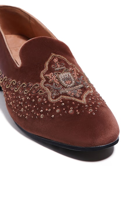 Buy_Asuka_Red Embroidery Cherry Velvet Designer Shoes _Online_at_Aza_Fashions