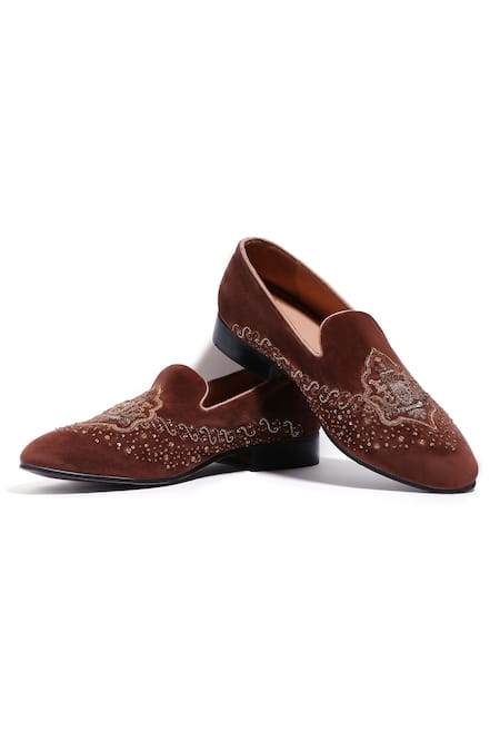 Shop_Asuka_Red Embroidery Cherry Velvet Designer Shoes _Online_at_Aza_Fashions