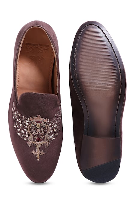Asuka Brown Dabka & Cutdana Embroidered Shoes 
