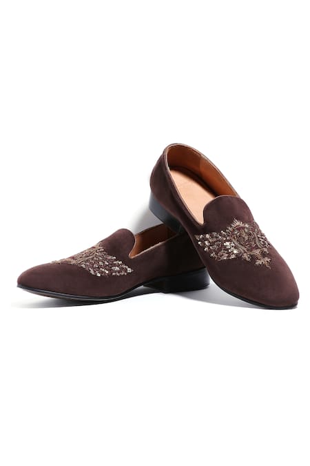 Shop Asuka Brown Embroidery Dabka And Cutdana Shoes Online at Aza Fashions Shop_Asuka_Brown Embroidery Dabka And Cutdana Shoes _Online_at_Aza_Fashions