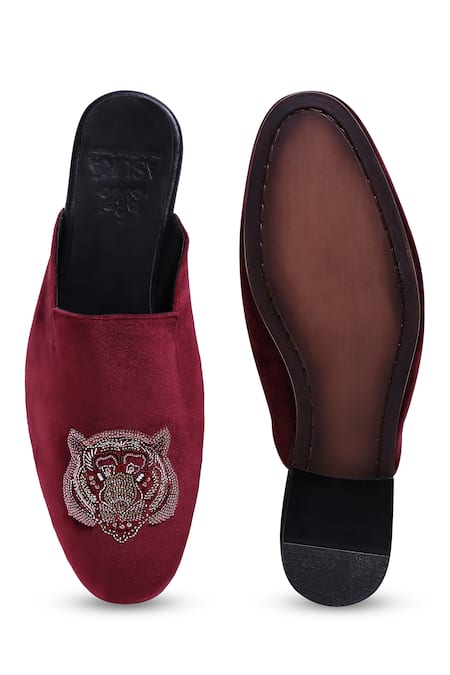 Asuka Tiger Embroidered Velvet Mules 