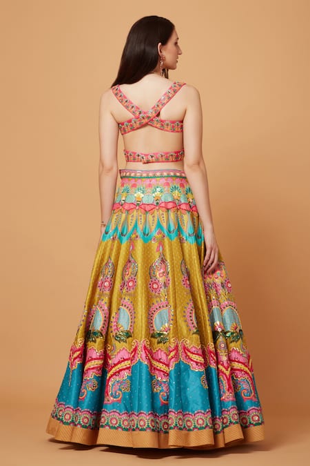 Shop_Siddhartha Bansal_Yellow Silk, Net Sequins, Heavenly Baroque Embroidered Lehenga Blouse Set _at_Aza_Fashions