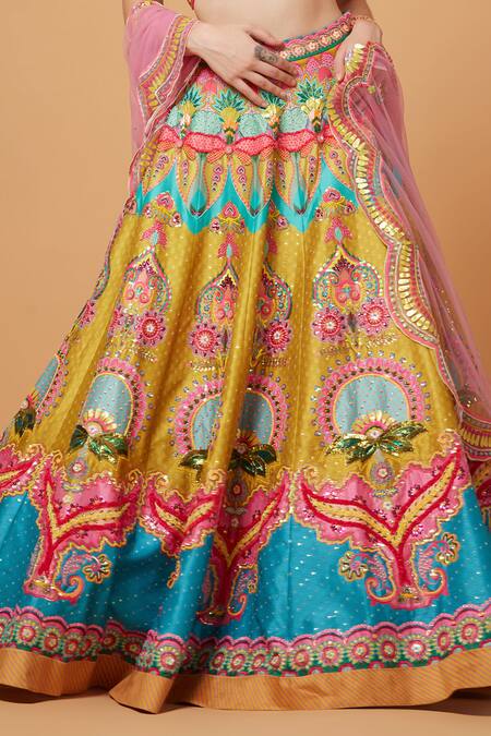 Buy_Siddhartha Bansal_Yellow Silk, Net Sequins, Heavenly Baroque Embroidered Lehenga Blouse Set _Online_at_Aza_Fashions