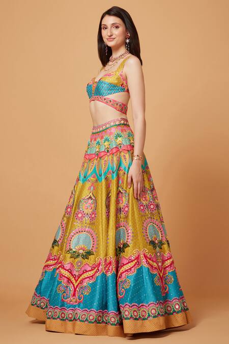Shop_Siddhartha Bansal_Yellow Silk, Net Sequins, Heavenly Baroque Embroidered Lehenga Blouse Set _Online_at_Aza_Fashions