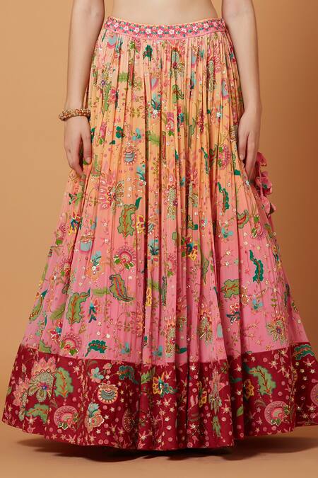 Shop_Siddhartha Bansal_Peach Silk Organza, Crepe Pastoral Gardenia Embroidered Lehenga Blouse Set _Online_at_Aza_Fashions