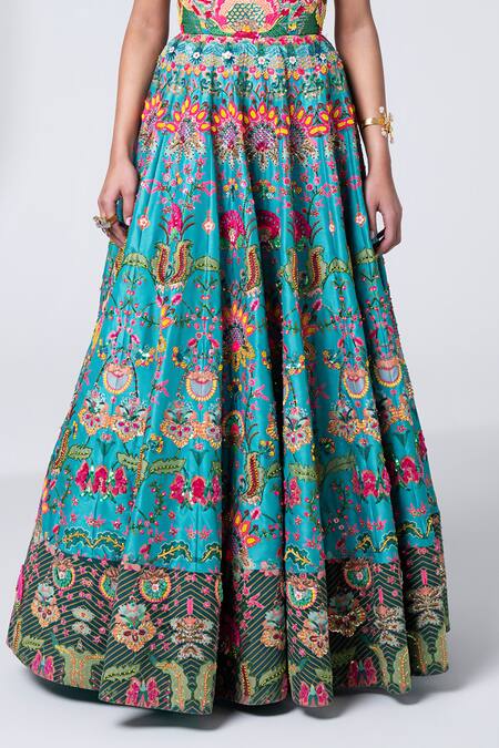 Siddhartha Bansal_Blue Dupion Embroidery Sequins Square Hawaiian Wildfloral Corset Gown  _at_Aza_Fashions