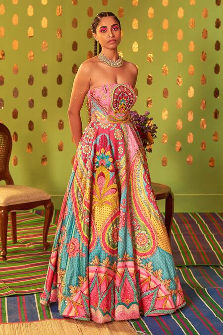 Siddhartha Bansal Pink Dupion Embroidery Sequins Off Shoulder Breathtaking Peony Gown 