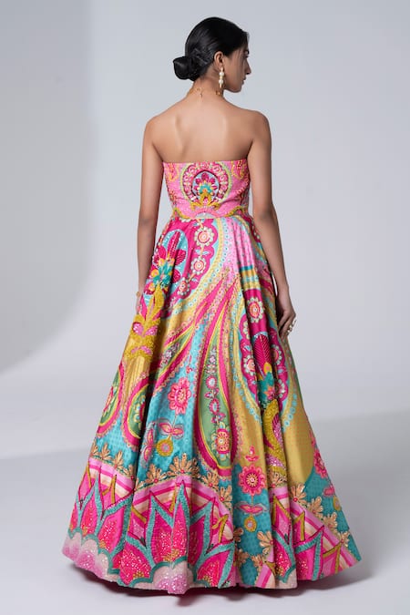 Siddhartha Bansal_Pink Dupion Embroidery Sequins Off Shoulder Neck Breathtaking Peony Gown _Online_at_Aza_Fashions