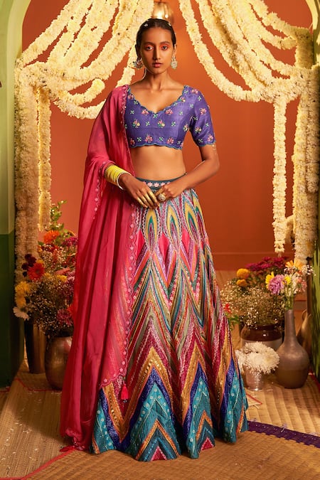 Siddhartha Bansal Chevron Embroidered Lehenga Set 