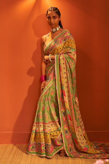 Orange And Green Saree - Buy Orange And Green Saree online in India