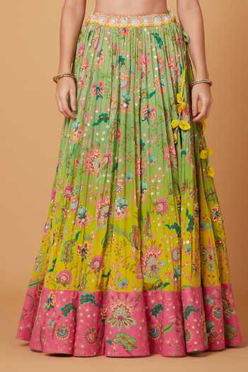 Shop Siddhartha Bansal Green Denim, Silk Organza, Crepe Vintage Floral Embroidered Lehenga Blouse Set Online at Aza Fashions Shop_Siddhartha Bansal_Green Denim, Silk Organza, Crepe Vintage Floral Embroidered Lehenga Blouse Set _Online_at_Aza_Fashions