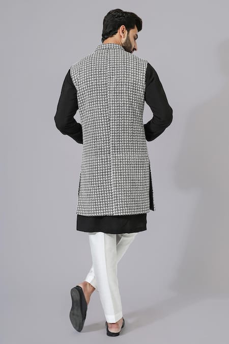 Chatenya Mittal Textured Black & White Bundi Kurta Set 