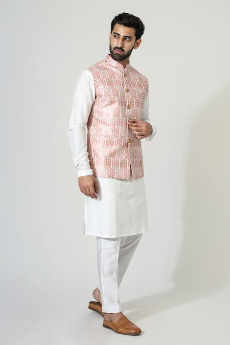Buy Chatenya Mittal Pink Silk, Cotton Embroidery Floral Printed Bundi And Kurta Set Online at Aza Fashions Buy_Chatenya Mittal_Pink Silk, Cotton Embroidery Floral Printed Bundi And Kurta Set _Online_at_Aza_Fashions