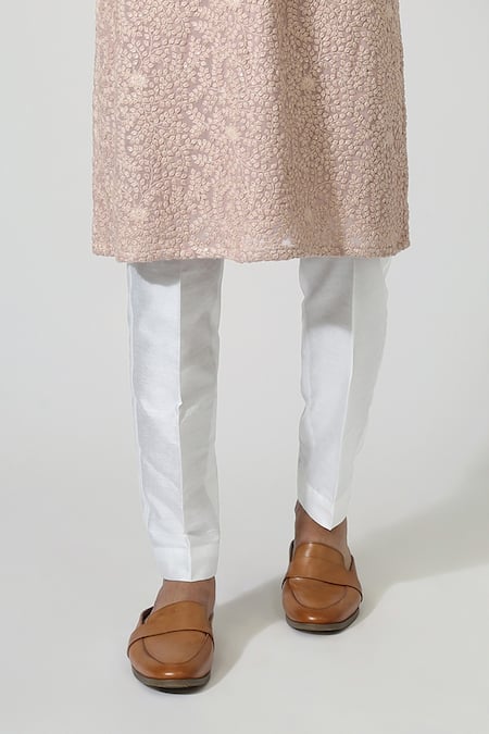 Chatenya Mittal Peach Silk, Cotton Sequins, Embroidery Leaf Kurta Set Online at Aza Fashions Chatenya Mittal_Peach Silk, Cotton Sequins, Embroidery Leaf Kurta Set _Online_at_Aza_Fashions