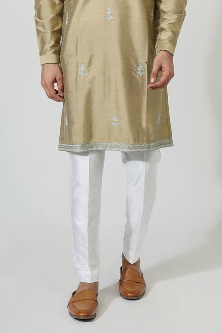 Chatenya Mittal_Gold Cotton, Silk Embroidery Aari Kurta Set _Online_at_Aza_Fashions