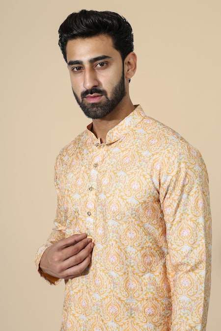 Shop_Chatenya Mittal_Orange Silk, Cotton Embroidery Thread Work Kurta Set _Online_at_Aza_Fashions