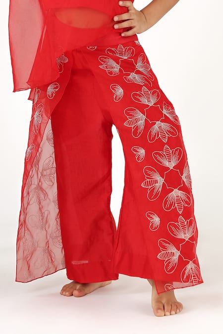 Buy LA Dee DA Red Silk, Organza Pearls, Applique Embroidered Draped Top And Palazzo Set Online at Aza Fashions Buy_LA Dee DA_Red Silk, Organza Pearls, Applique Embroidered Draped Top And Palazzo Set _Online_at_Aza_Fashions