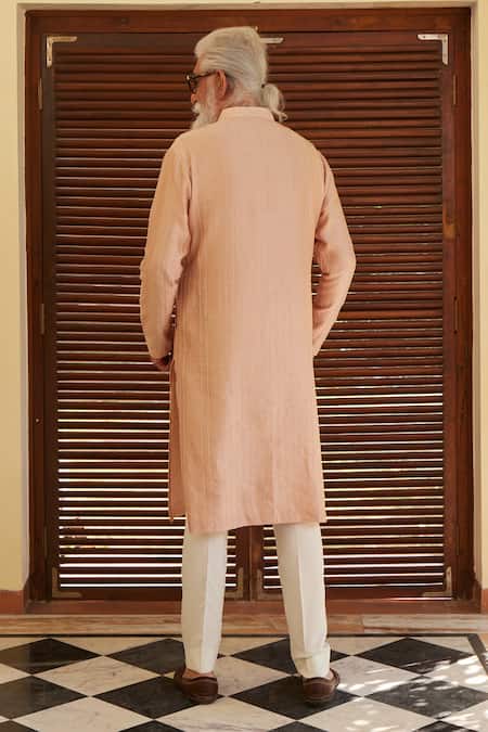 Shop SHASHA GABA Pink Chanderi Pearls, Stones Chevron Pattern Embroidered Kurta at Aza Fashions Shop_SHASHA GABA_Pink Chanderi Pearls, Stones Chevron Pattern Embroidered Kurta _at_Aza_Fashions