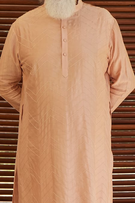 SHASHA GABA Pink Chanderi Pearls, Stones Chevron Pattern Embroidered Kurta Online at Aza Fashions SHASHA GABA_Pink Chanderi Pearls, Stones Chevron Pattern Embroidered Kurta _Online_at_Aza_Fashions
