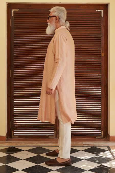 Buy SHASHA GABA Pink Chanderi Pearls, Stones Chevron Pattern Embroidered Kurta Online at Aza Fashions Buy_SHASHA GABA_Pink Chanderi Pearls, Stones Chevron Pattern Embroidered Kurta _Online_at_Aza_Fashions