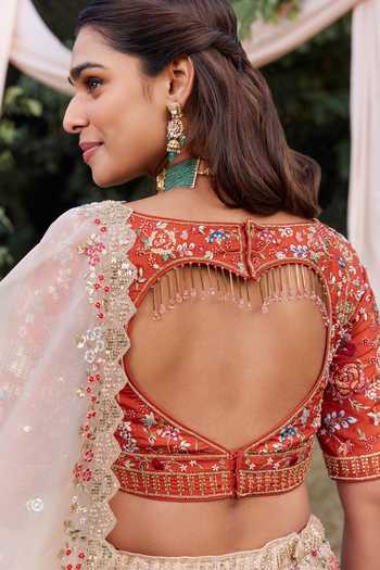 Buy SHASHA GABA Beige Organza, Chanderi , Pearls, Sequins, Embroidery Lehenga Set Online at Aza Fashions Buy_SHASHA GABA_Beige Organza, Chanderi , Pearls, Sequins, Embroidery Lehenga Set _Online_at_Aza_Fashions