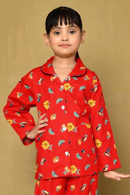 Buy_Petite Pomme_Red Cotton Fruits And Floral Print Night Suit_Online_at_Aza_Fashions