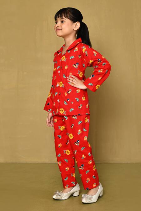 Shop_Petite Pomme_Red Cotton Fruits And Floral Print Night Suit_Online_at_Aza_Fashions